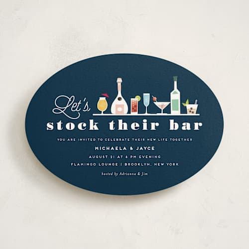This is a indigo engagement party invitations with standard by chocomocacino called caipiroska printing on signature in standard