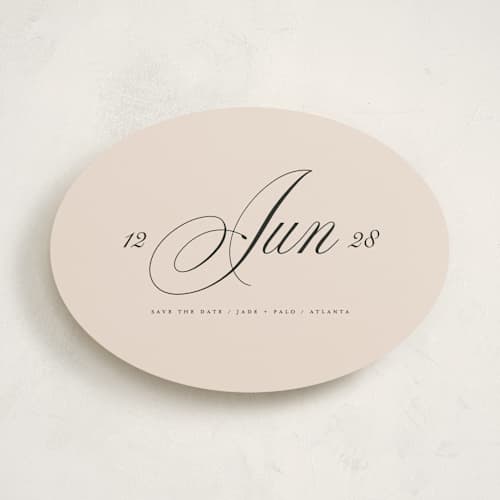This is a champagne save the date with standard by Lori Wemple called simple date printing on signature in standard