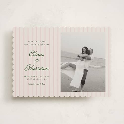 This is a blush save the date with standard by Ellen Schlegelmilch called harrison printing on recycled smooth signature in standard