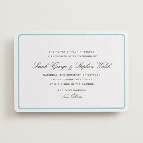 This is a robin's egg | cacao bean letterpress wedding invitations with letterpress by Megan Davis called aperitif printing on white cotton in standard