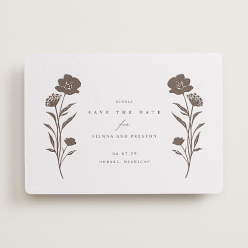 This is a cacao bean save the date with letterpress by chocomocacino called shiruko printing on white cotton in standard