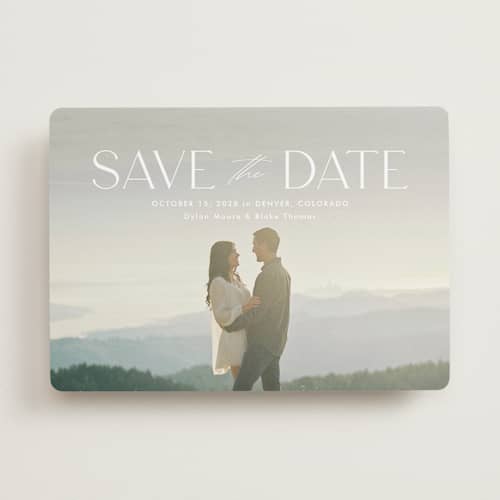 This is a cloud save the date with standard by Kate Ahn called monterosso printing on recycled smooth signature in standard