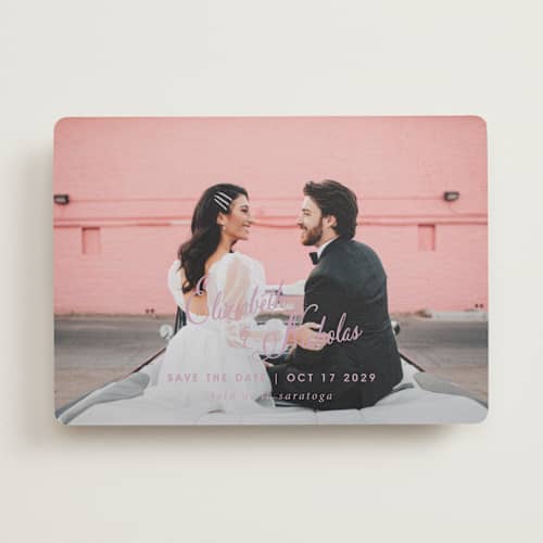 This is a lilac dreams save the date with standard by Design Lotus called lavender dreams printing on recycled smooth signature in standard