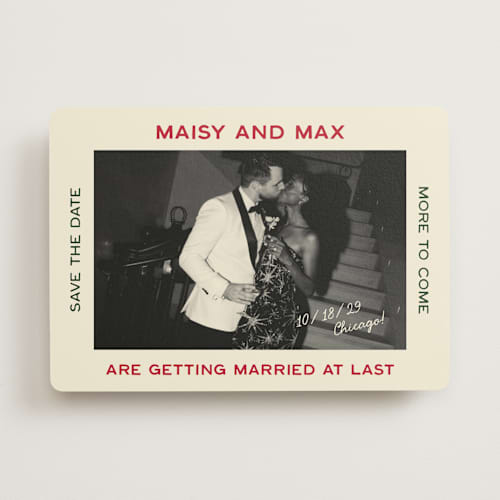 This is a pizzeria save the date with standard by Ani Somi called trattoria printing on recycled smooth signature in standard