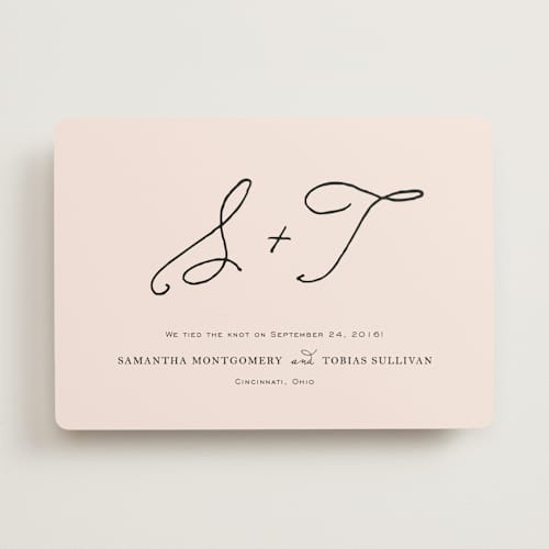 This is a blush wedding announcements with standard by Kim Dietrich Elam called estate printing on signature in standard
