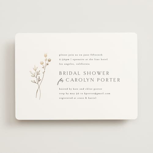 This is a silk bridal shower invitations with foil pressed by Kelly Schmidt called rustic elegance printing on signature in standard