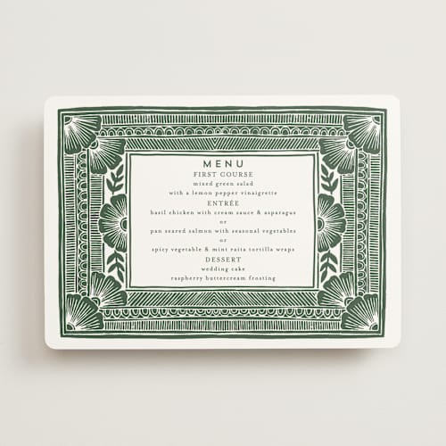 This is a fern menu cards with standard by Katharine Watson called block print frame printing on signature in standard