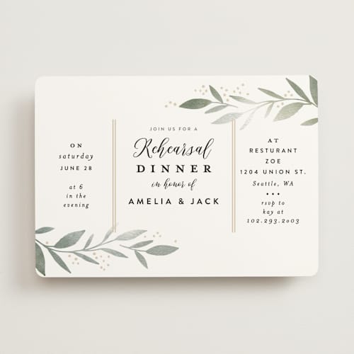 This is a lime rehearsal dinner invitations with standard by Alethea and Ruth called olive branch framed printing on signature in standard
