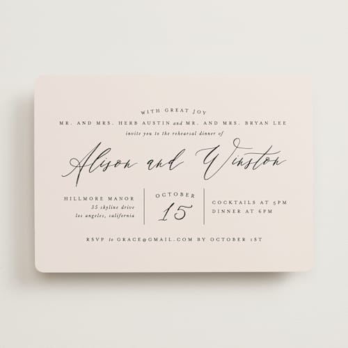 This is a taupe rehearsal dinner invitations with standard by Leah Bisch called timeless printing on signature in standard