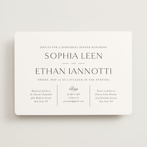 This is a silk rehearsal dinner invitations with standard by Jennifer Postorino called sophisticate printing on signature in standard