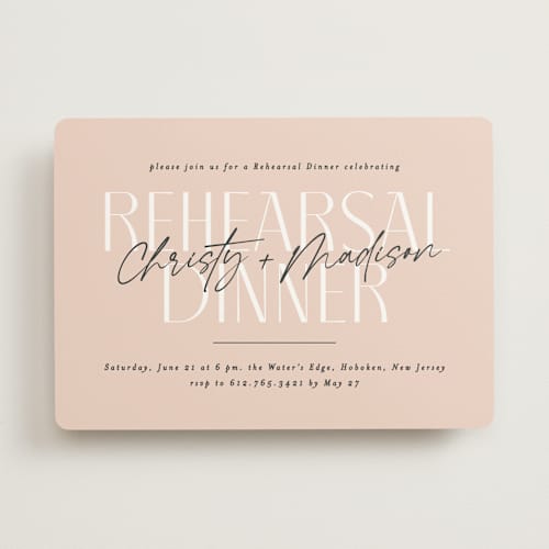 This is a dusty rose rehearsal dinner invitations with standard by Creo Study called modern type printing on signature in standard