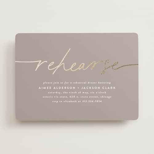This is a stone rehearsal dinner invitations with foil pressed by Susan Asbill called at last printing on signature in standard