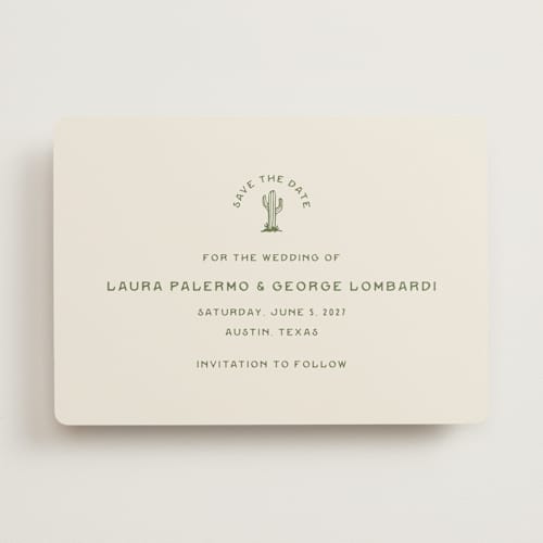 This is a agave save the date with standard by Megan Davis called pearl snap printing on signature in standard