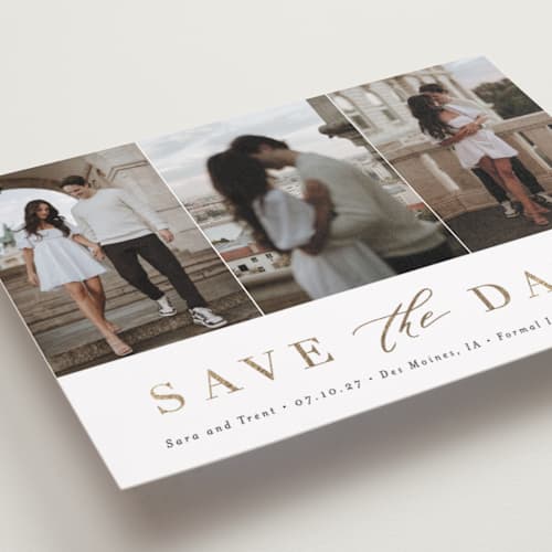 This is a eclipse foil stamped save the date cards with foil pressed by Andrea Cernin called minimal elegance printing on recycled smooth signature in grand