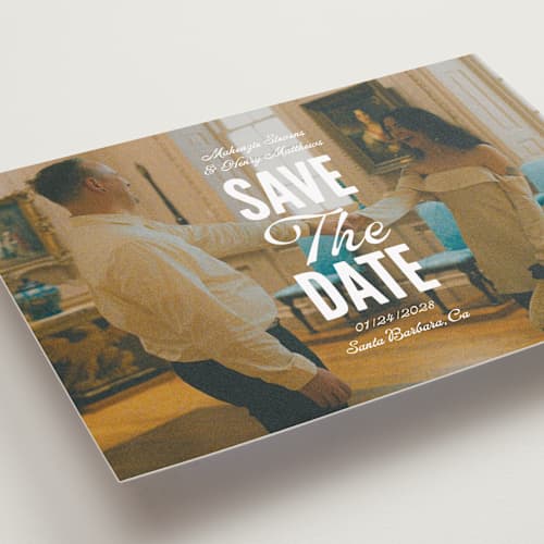 This is a lily save the date with standard by Owl and Toad called full page printing on recycled smooth signature in grand