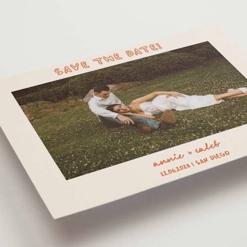 This is a hibiscus save the date with standard by Stephanie Heinrich Godbout called modern outline printing on recycled smooth signature in grand