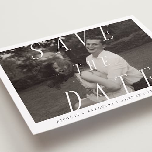 This is a ink save the date with standard by Olivia Raufman called felicity printing on recycled smooth signature in grand