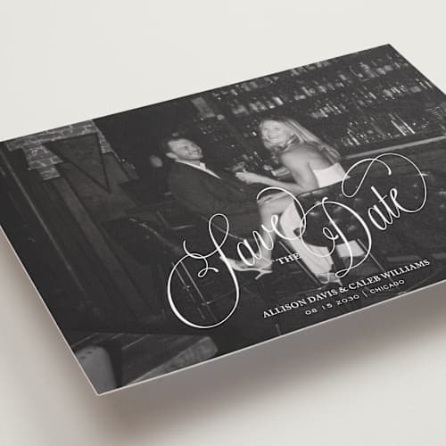 This is a cloud save the date with standard by Kate Ahn called griffin printing on recycled smooth signature in grand