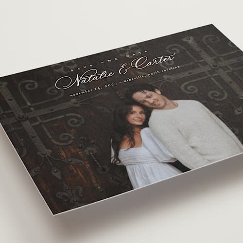 This is a sugar save the date with standard by Jessica Williams called tranquil printing on recycled smooth signature in grand