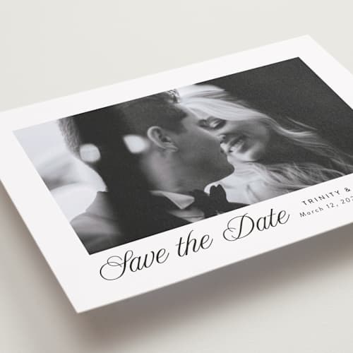 This is a tux save the date with standard by Susan Asbill called classically printing on recycled smooth signature in grand