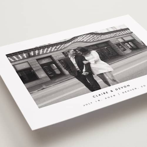 This is a silk save the date with standard by Kelly Schmidt called framed minimalist printing on recycled smooth signature in grand