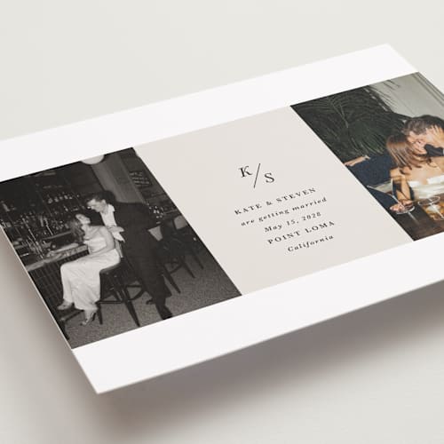 This is a dove save the date with standard by Olivia Kanaley Inman called parker printing on recycled smooth signature in grand