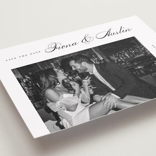 This is a onyx save the date with standard by Michelle Taylor called lovely day printing on recycled smooth signature in grand