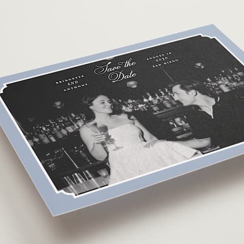 This is a neptune save the date with standard by Heather Schertzer called notched printing on recycled smooth signature in grand