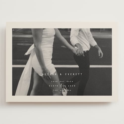 This is a vanilla save the date with standard by Blustery August called nonnette printing on recycled smooth signature in grand