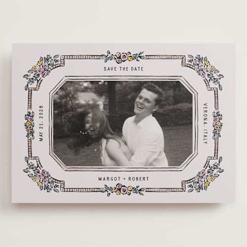 This is a earth save the date with standard by Pati Cascino called rimini printing on recycled smooth signature in grand