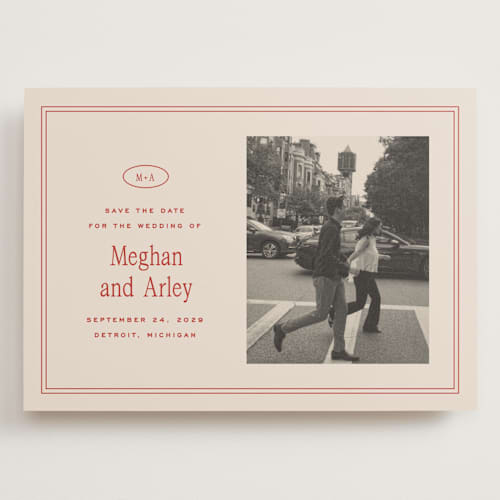 This is a cherry save the date with standard by Ellen Schlegelmilch called cherry printing on recycled smooth signature in grand