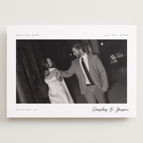 This is a cloud save the date with standard by Nicole Walsh called corner printing on recycled smooth signature in grand