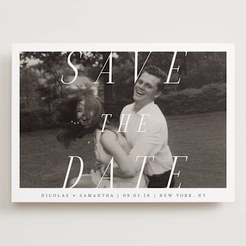 This is a ink save the date with standard by Olivia Raufman called felicity printing on recycled smooth signature in grand