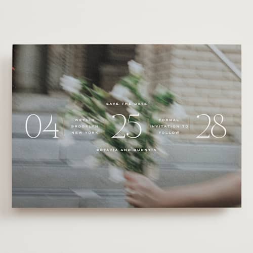 This is a chiffon save the date with standard by Heather Schertzer called updated printing on recycled smooth signature in grand