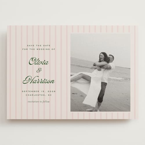 This is a blush save the date with standard by Ellen Schlegelmilch called harrison printing on recycled smooth signature in grand
