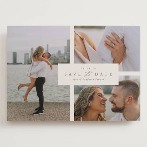 This is a almond save the date with standard by Brianne Larsen called classic date printing on recycled smooth signature in grand