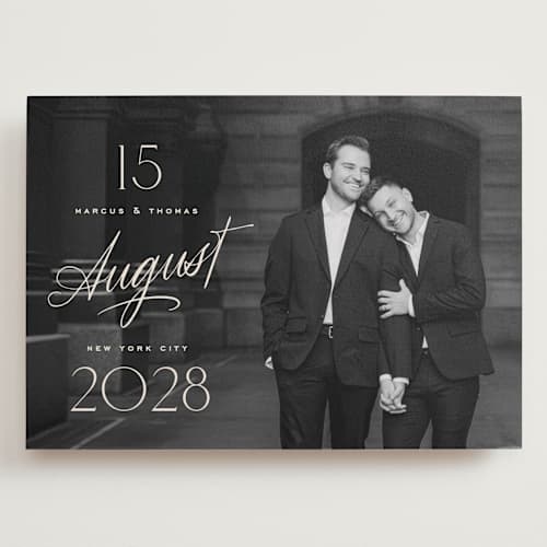 This is a ivory save the date with standard by Oscar and Emma - Karly Depew called the date is set printing on recycled smooth signature in grand