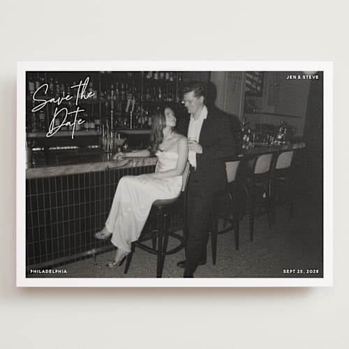 This is a cloud save the date with standard by Inkblot Design called corners printing on recycled smooth signature in grand