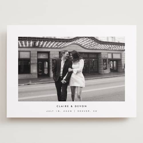 This is a silk save the date with standard by Kelly Schmidt called framed minimalist printing on recycled smooth signature in grand