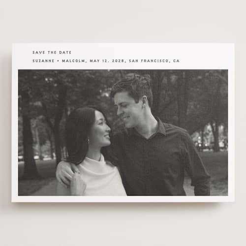 This is a fog save the date with standard by Sumak Studio called simple printing on recycled smooth signature in grand