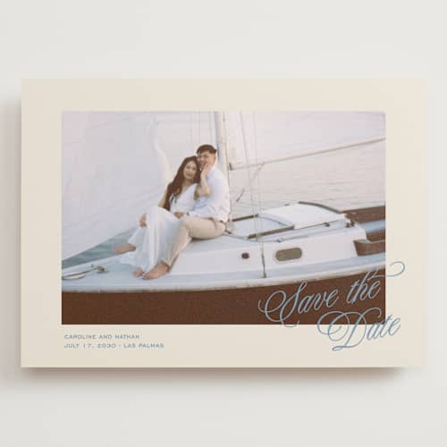 This is a capri save the date with standard by Creo Study called classic contemporary printing on recycled smooth signature in grand