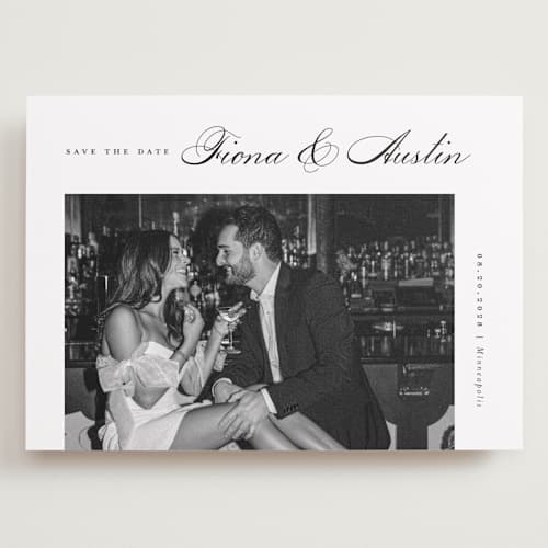 This is a onyx save the date with standard by Michelle Taylor called lovely day printing on recycled smooth signature in grand