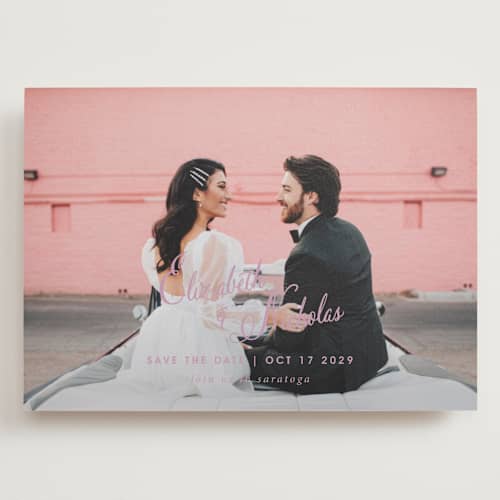 This is a lilac dreams save the date with standard by Design Lotus called lavender dreams printing on recycled smooth signature in grand