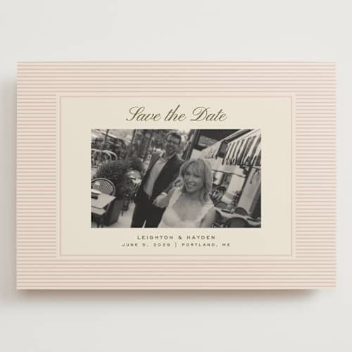 This is a blush save the date with standard by Ellen Schlegelmilch called hayden printing on recycled smooth signature in grand