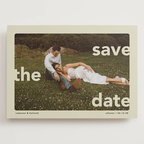 This is a mint save the date with standard by Lori Wemple called save.the.date printing on recycled smooth signature in grand
