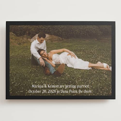 This is a coal save the date with standard by Becky Nimoy called black border printing on recycled smooth signature in grand