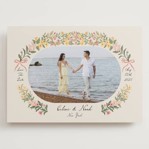 This is a spring save the date with standard by Elly called spring printing on recycled smooth signature in grand