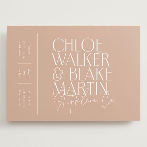 This is a terracotta wedding invitations with standard by Kelly Schmidt called overlap printing on signature in grand