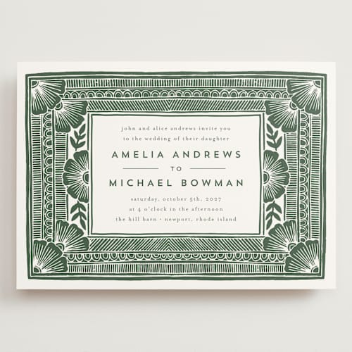 This is a fern wedding invitations with standard by Katharine Watson called block print frame printing on signature in grand