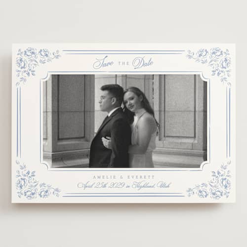This is a sky save the date with standard by Robert and Stella called constance printing on signature in grand